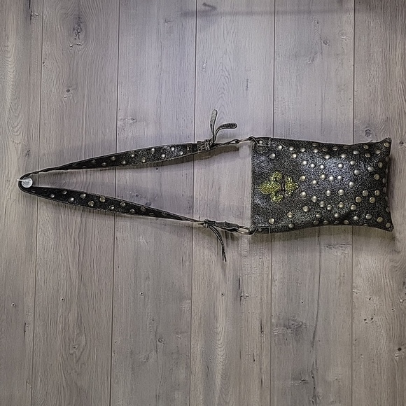 Bridget Shuster Brown Leather Brass Studded Crystal Crossbody Shoulder Bag Purse - Picture 1 of 13